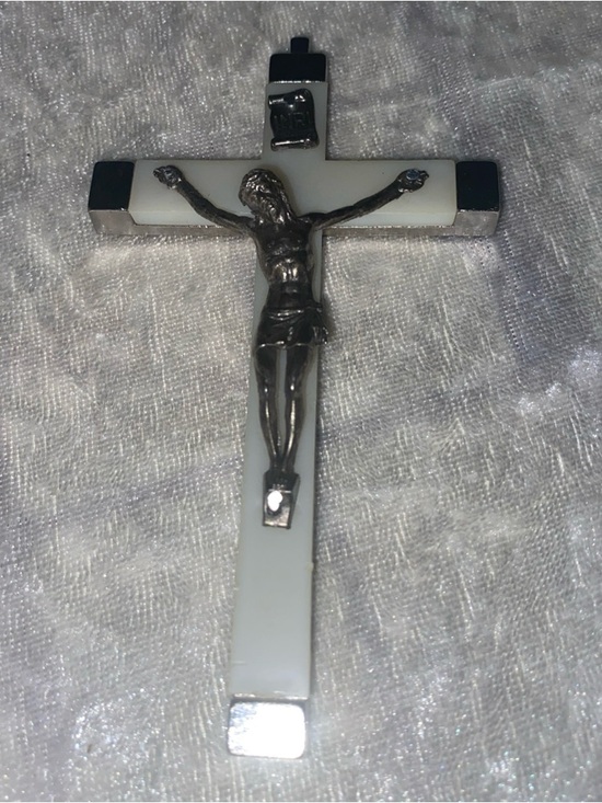 Jewelry - Vintage Crucifix Glow in the Dark White and Silver LARGE Pectoral Design Pendant